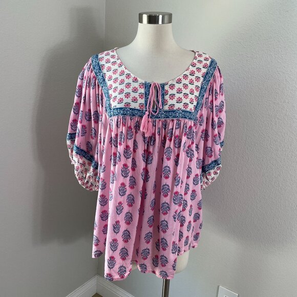 Old Navy Womens Plus 3X Elbow Length Split Neck Floral Poet Swing Blouse Shirt - Picture 2 of 12